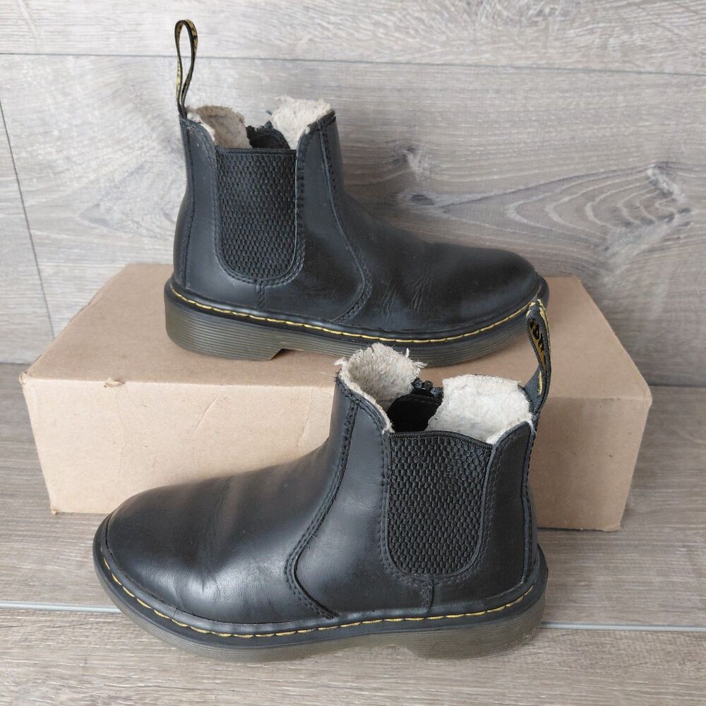 Dr. Martens 2976 Chelsea Boots Kids Size 12 Black Leather Leonore Side Zip Ankle